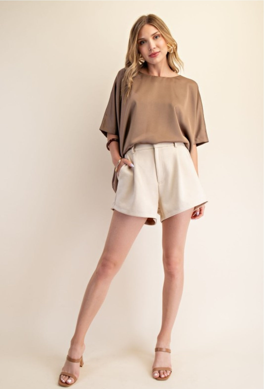 Luxe Satin Oversized Top – Mocha