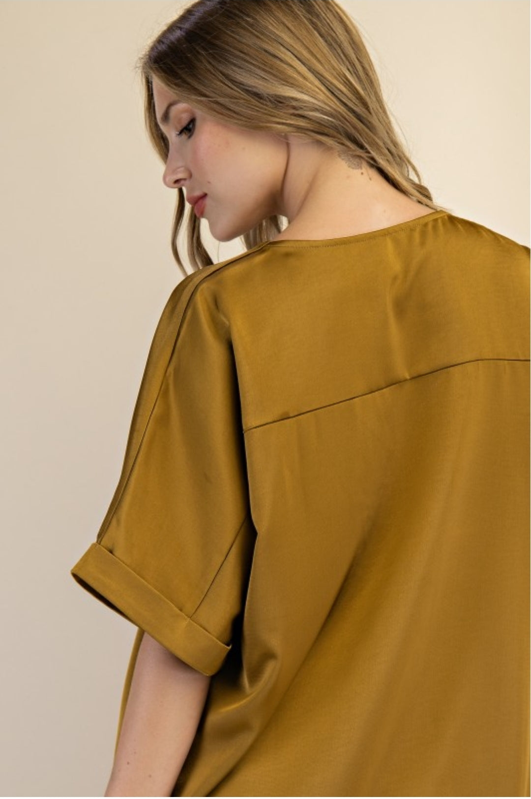 Satin V-Neck Tunic Top – Mustard Gold