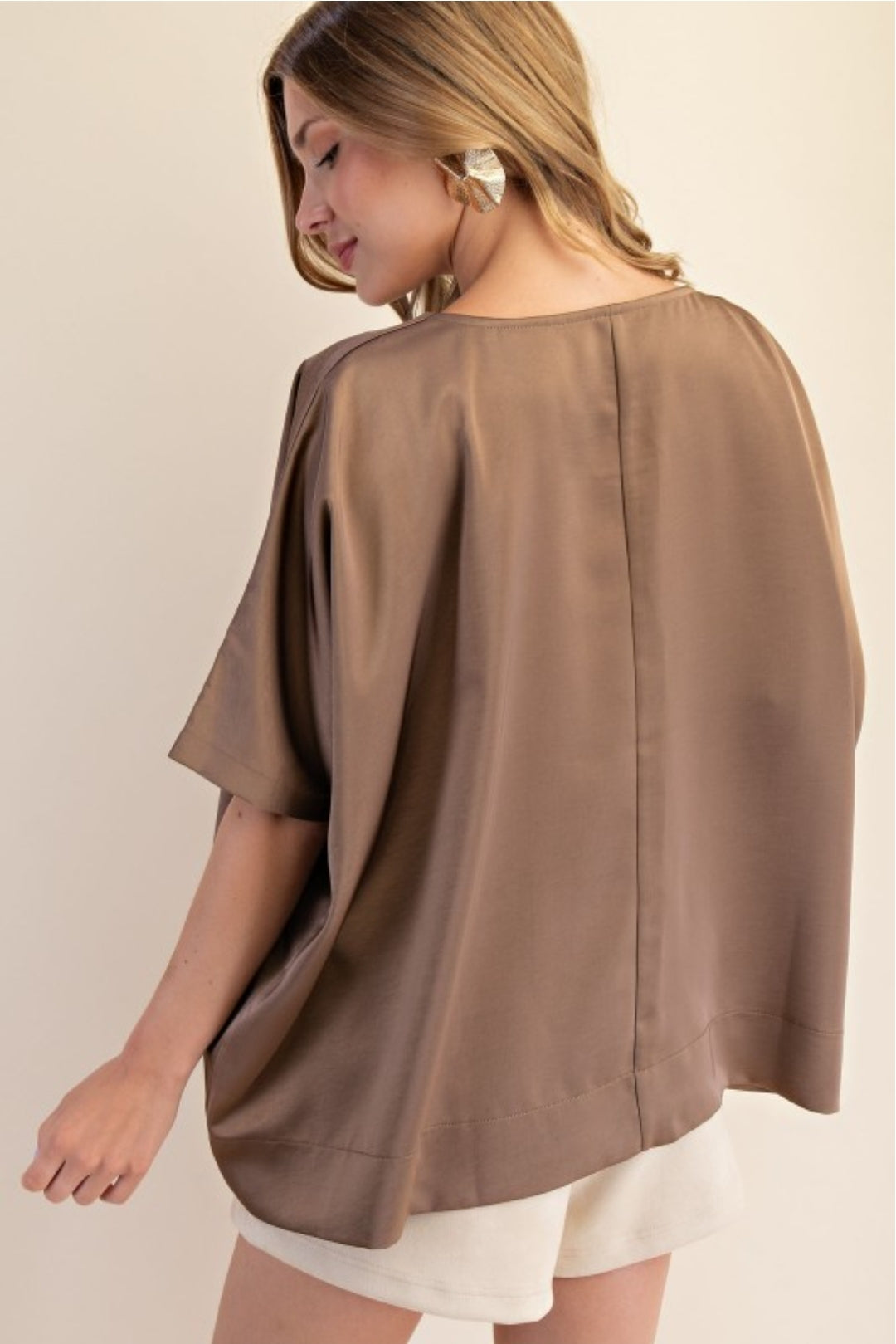 Luxe Satin Oversized Top – Mocha