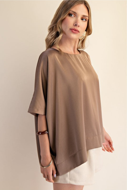 Luxe Satin Oversized Top – Mocha